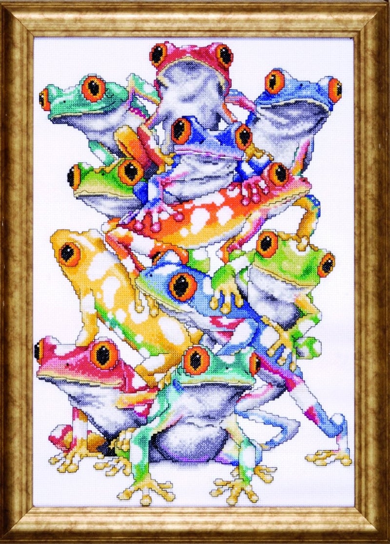 Design Works Crafts Tobin RZ09-01953E72-R3U1 Frog Pile Counted Cross Stitch Kit-11""X16"", Multi-Colored, 14 Count, by The Yard